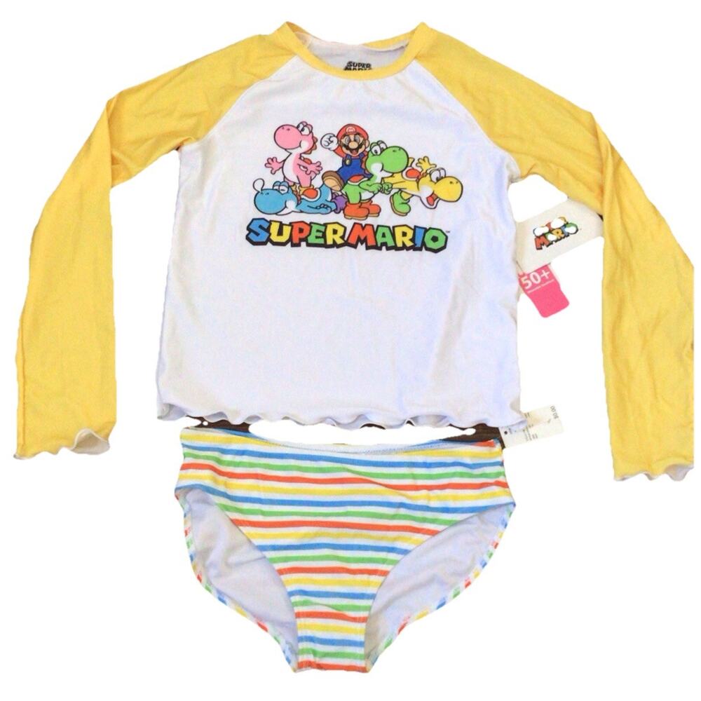 Super Mario 2 Pc Set Rash Guard Bikini For Girls Size Large UPF 50+